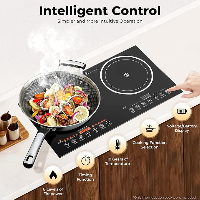 Double Burner Induction Cooktop 2400W Portable Electric Stove With Horizontal Design Fast Heating Perfect For Home Kitchen Apartment Restaurant Camping Caravan And Party Use