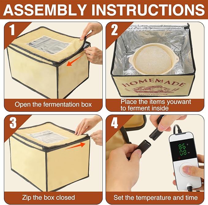Bread Proofing Box with Heater for Precise Temperature Fermentation, Folding Zippered Dough Proofer Warming Box for Bread, Pizza, Sourdough, Yogurt and Handmade Soap