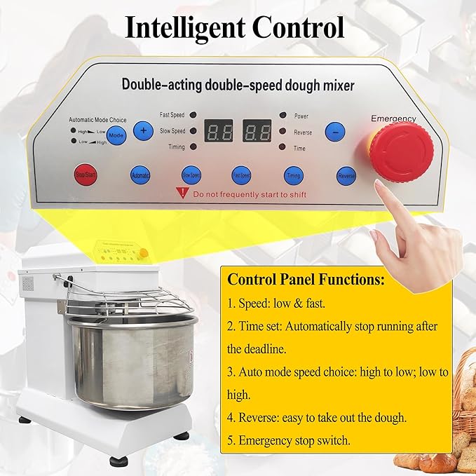 TECHTONGDA Commercial Dough Mixer Mixing Machine, 30QT Dough Kneading Machine with Timing Function, Spiral Stand Mixing Machine, Double Acting Double Speed, Baking Equipment for Restaurant Pizzeria