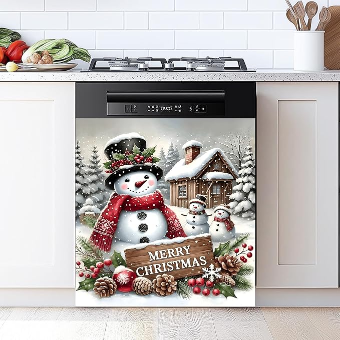Christmas Dishwasher Magnet Sticker Cover Panel Decal Refrigerator Magnetic Sticker Decorative for Kitchen Decoration,Fridge Door Cover, Appliances Stickers 23"x26"