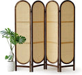 4 Panel Room Divider, 5.6 Ft Foldable Wood Room Divider Screen, Hand-Woven Rattan Folding Privacy Screens with Double Hinges, Wall Divider for Room Separation Bedroom Home Office - Brown