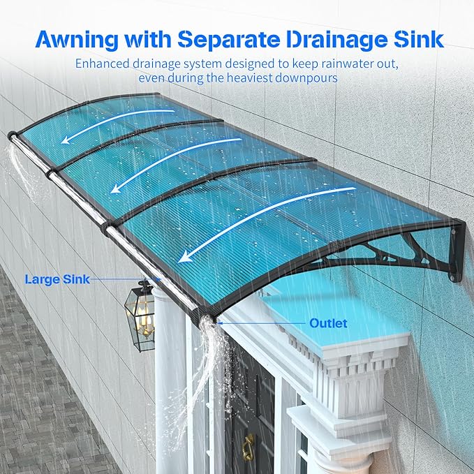 Awning for Door Entrance with Drainage Sink,40x40 Inch Awnings for Doors,Window Canopy Exterior with Plastic Steel Bracket,Polycarbonate Cover,UV,Rain,Snow Protection for House,Porch,Patio,Deck