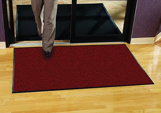 Guardian Platinum Series Indoor Wiper Floor Mat, Rubber with Nylon Carpet, 2'x2', Red