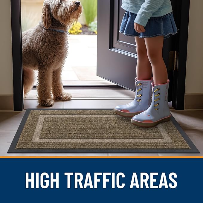 OLANLY Front Door Mat Indoor Outdoor Entrance, Waterproof All-Season, All-Weather Doormat, Sturdy Natural Rubber, Fade Resistant, Low Profile, Easy Clean Patio Porch Entryway Mat, 47x30, Brown