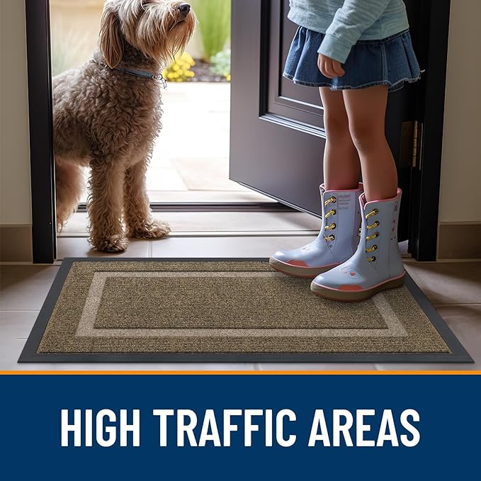 OLANLY Front Door Mat Indoor Outdoor Entrance, Waterproof All-Season, All-Weather Doormat, Sturdy Natural Rubber, Fade Resistant, Low Profile, Easy Clean Patio Porch Entryway Mat, 36x24, Brown