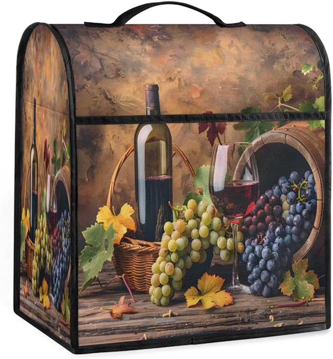 Kitchen Aid Mixer Cover Grapes Wine Fruit Stand Mixer Cover Compatible with 6-8 Quarts Stand Mixers, Dust Covers with Zipper Pocket Foldable Washable Kitchen Aid Organizer Bag