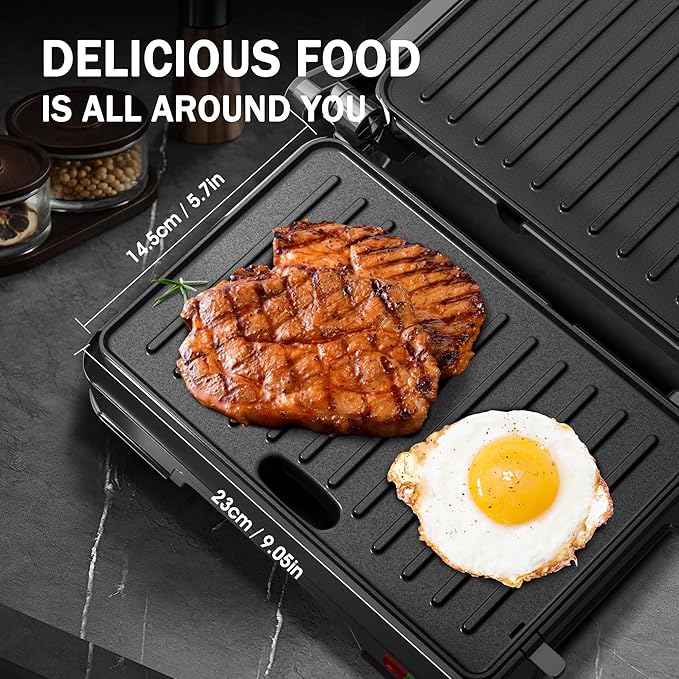 Panini Press Grill & Sandwich Maker - 2-Slice, 180° Adjustable Hinge, Non-Stick Iron Plates for Panini, Quesadilla, Waffle & More, Easy to Clean, 850W Electric Griddle, Perfect for Kitchen