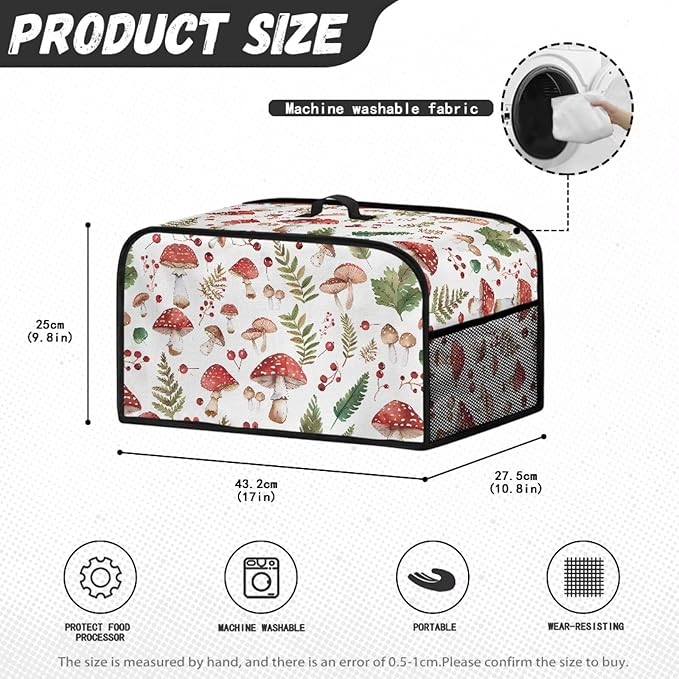 Mushroom Appliance Dust Cover Crock Pot 6-8 Quart Slow Cooker Cover Dust Cover with Carrying Handle and Pocket Portable Decorations Kitchen Utensils for Living Room