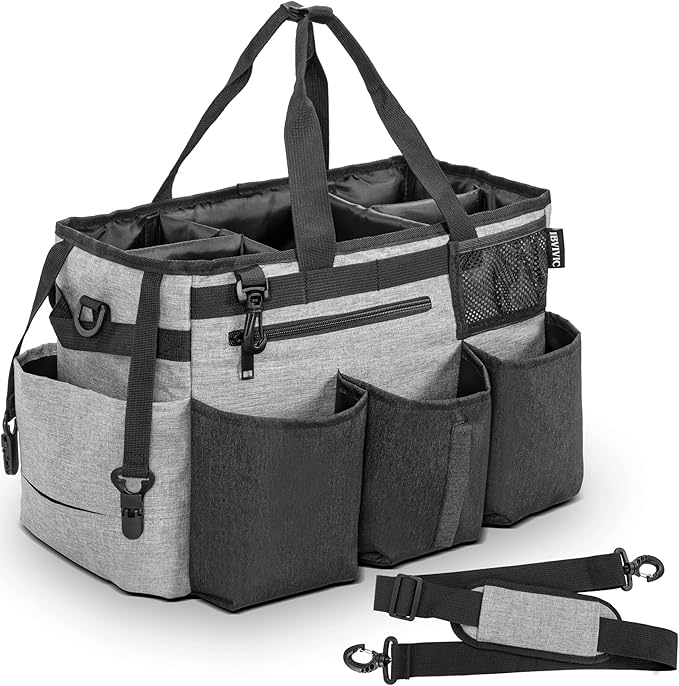 Wearable Cleaning Caddy Bag for Cleaning Supplies,Large Capacity Cleaning Organizer Grey