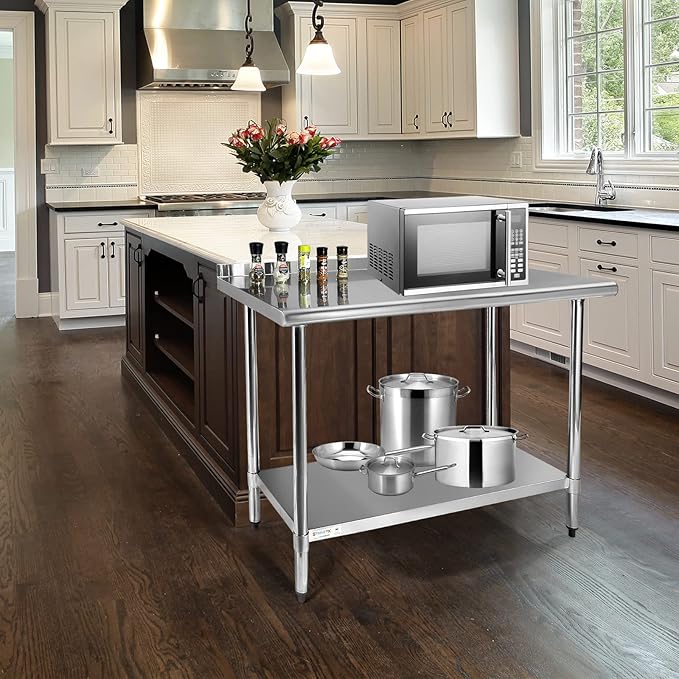 STABLEINK NSF Stainless Steel Prep and Work Table 24 x 60 Inches 5ft Heavy Duty Metal Table with Backsplash and Undershelf for Commercial Kitchen, Restaurant,Home, Laundry Room