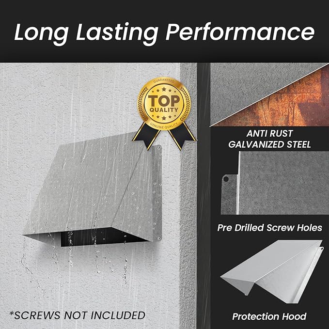 Repa Market 10 x 5 Inch Galvanized Steel Vent Cover - Duct Exhaust/Inlet Rain Deflector - Weatherproof Guard for Ventilation Systems/Indoor/Outdoor Vent Hood/Air Vent Grille Protection Roof