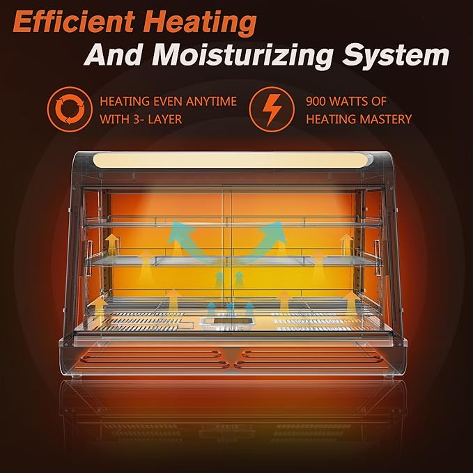 35-inch Commercial Food Warmer Display Case, 3-Tier Countertop Food Pizza Pastry Warmer with Top Rack for Pizza/Pretzel,3D Heating with LED Lighting Removable Shelves Glass Door,for Restaurant