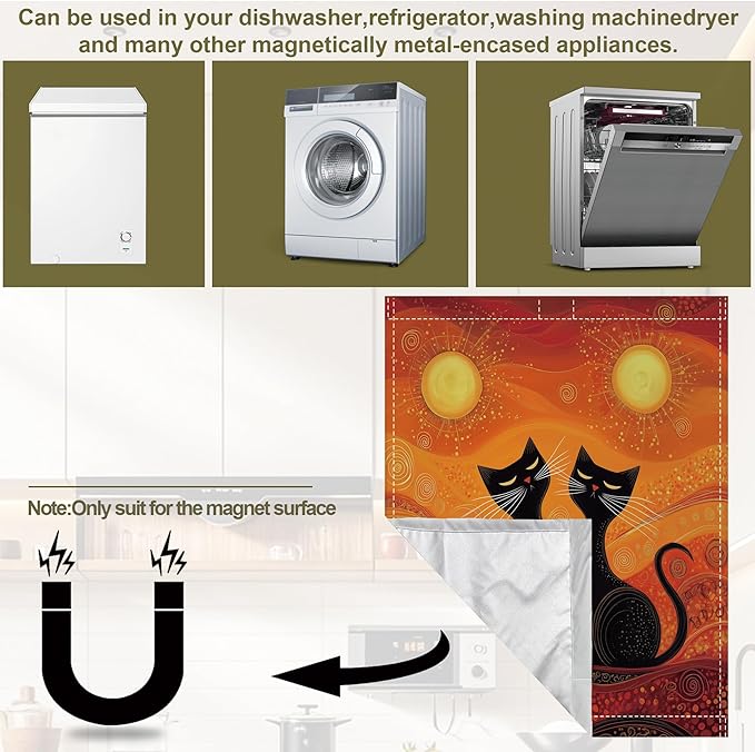 Black Cat Magnetic Dishwasher Cover,Ethnic Sun Dishwasher Covers for The Front Magnetic Dishwasher Panel Decal Cover for Kitchen 23x26inch