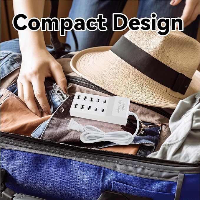 Portable USB C Charging Station,4 -C- Ports, USB Charging hub 10-Ports/USB c Charger Block for Multiple Devices Phones Tablet Smartwatch Headphones Speakers (USB-4C+6A)