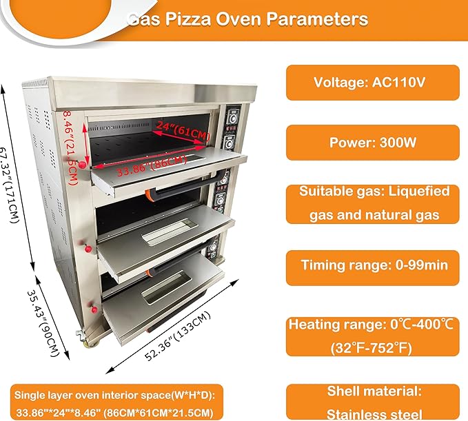 INTSUPERMAI Electric Gas Pizza Oven Stainless Steel Three Layers Movable Gas 6 Baking Dishes Pizza Oven Commercial Restaurant 110V 300W