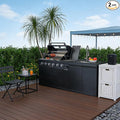 79-Inch 4-Burner 72000 BTU Propane Outdoor Kitchen Island Grill with Round Side Burner, Rotisserie Kit, Granite Countertops & Sink, Black
