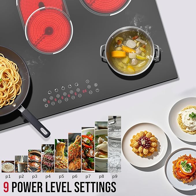 30 Inch Electric Cooktop, Built-in 5 Burner Electric Stovetop 8400W, 30" Glass Ceramic Cook Top with Expanded Zone, Child Safety Lock, Timer, Pause Control, 220V - 240V Hard Wire, No Plug
