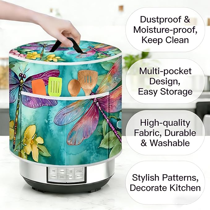 Rice Cooker Cover, Dust Cover for Kitchen Appliances with Handle and Storage Pocket, Easy to Clean Kitchen Decor Gift, Fits 3-6-8 Quart Instant Pot, Slow Cooker and Air Fryer