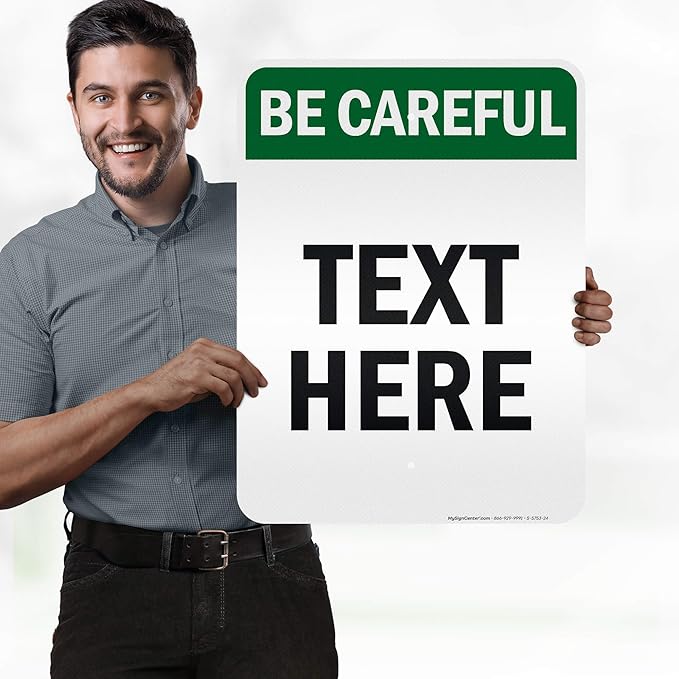 Custom Be Careful Sign, OSHA Sign, 18x24 Inches, 3M EGP Reflective, Rust Free .080 Aluminum, Fade Resistant, Made in USA by My Sign Center
