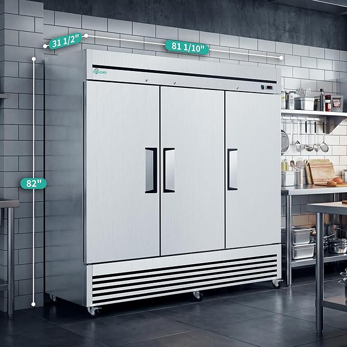 81"Commercial Freezer, 72 Cu.Ft Triple-Door Stainless Steel Reach-In Freezer, -8~0℉, Air Cooling, 9 Shelves, R290