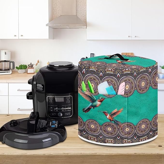 Xoenoiee Boho Mandala Hummingbird Print Kitchen Appliance Dust Cover with Pockets, Electric Pressure Cooker Cover Compatible with Rice Cooker Cover Air Fryer Cover, for 3 Quart