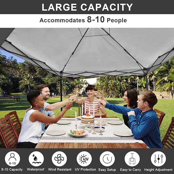 KAMPKEEPER 10x10 Easy Pop Up Canopy Tent with Sidewalls, Instant Outdoor Shade Shelter with Removable 10FT Sun Walls, Quick Setup Waterproof and UV-Resistant for Patio (Black, 1 sidewall)
