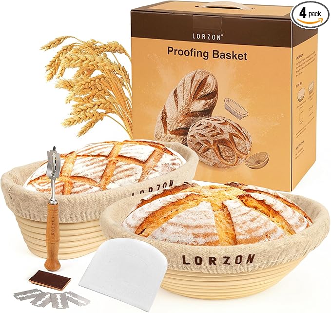 Banneton Bread Proofing Baskets Set of 2, 10" Round & 11" Oval Sourdough Proofing Baskets with Sourdough Bread Baking Supplies, Bread Making Kit