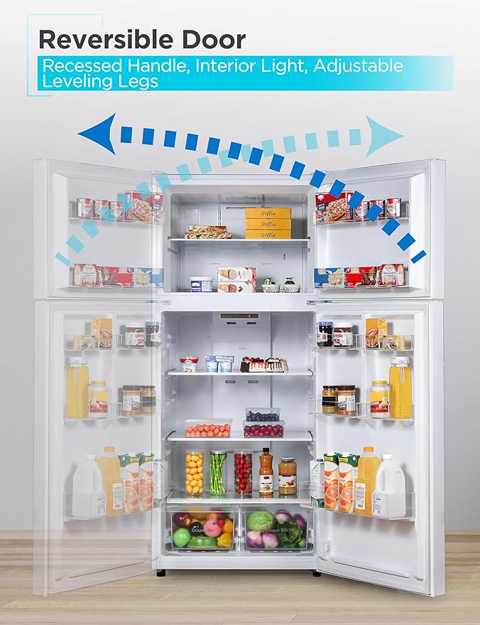 BLACK+DECKER 18.1 Cu. Ft. Top Mount Refrigerator with Freezer, 2 Door Refrigerator with Top Freezer and Adjustable Temperature Control, Full Size Fridge, ENERGY STAR Certified, BR1810HW, White