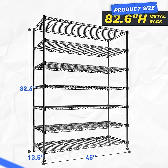 2 Set of 82.6H Metal Shelving Unit 7 Tier Storage Shelves Adjustable Wire Shelving Metal Wire Shelf Pantry Shelves Commercial Rack for Kitchen Pantry Garage 45" W x 82.6''H x 13.5" D, Black