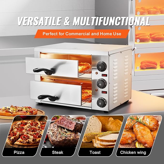 VEVOR Electric Pizza Oven for Countertops, 12-inch, 1700W, with Temp Control & 0-60 Min Timer, Even Baking Technology & Easy Clean Crumb Tray, Ideal for Both Commercial & Home Kitchens