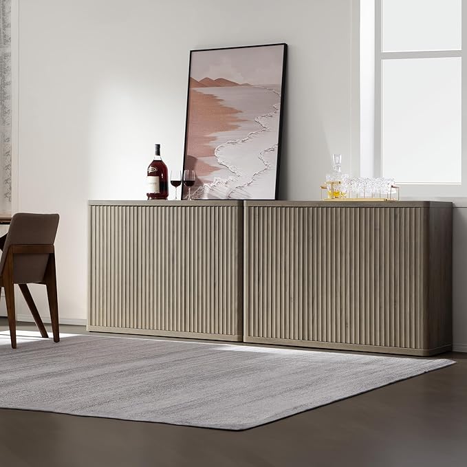 SICOTAS Buffet Cabinet with Storage Accent Sideboard with 6 Doors Modern 93.2" Credenza Fluted Buffet Table Media Console Cabinet Entryway Cabinets for Living Room Kitchen Dining Room Hallway