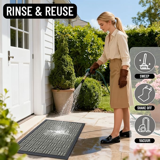 OLANLY Front Door Mat Outside Entrance 59x34, Absorbent, Heavy Duty Sturdy Natural Rubber Doormat Indoor Outdoor, Non-Slip, Stain and Fade Resistant, Low Profile Floor Mat for Entryway, Modern Gray