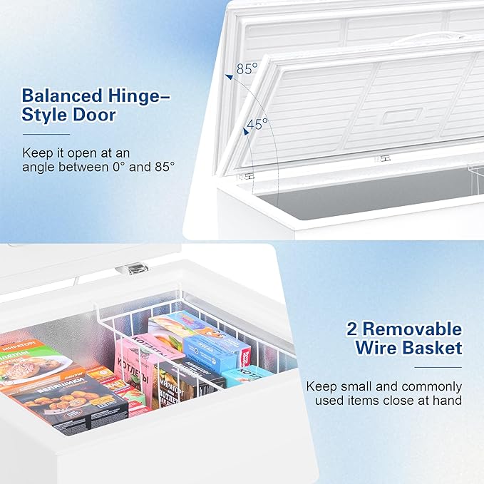 15.0 Cu.Ft Deep Freezer, Large Chest Freezer for Families with Removable Basket& 8 Adjustable Thermostat, Energy Saving Freezer Front Drain Free Standing Top Open Door for Home, Kitchen, White