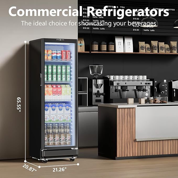 8.5 Cu.Ft Commercial Refrigerators, Display Fridge with Double-Tempered Glass Door, Outdoor Beverage Refrigerator with Locking, Key & LED, Beverage Cooler for Bar, Office, Restaurant