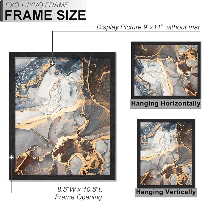 Engineered Wood 9x11 Picture Frame Set of 6, Black Frame for 9 x 11 Inch Picture Poster Photo, Light Weight 9 by 11 Frame with Wood-grain for Wall - 6 Pack/Black/9"x11"