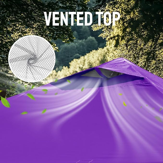 CROWN SHADES 10x10 Pop Up Canopy - Patented Center Lock One Push Instant Outdoor Canopy Beach Tent with STO-N-Go Bag 8 Stakes & 4 Sand Bags，Purple