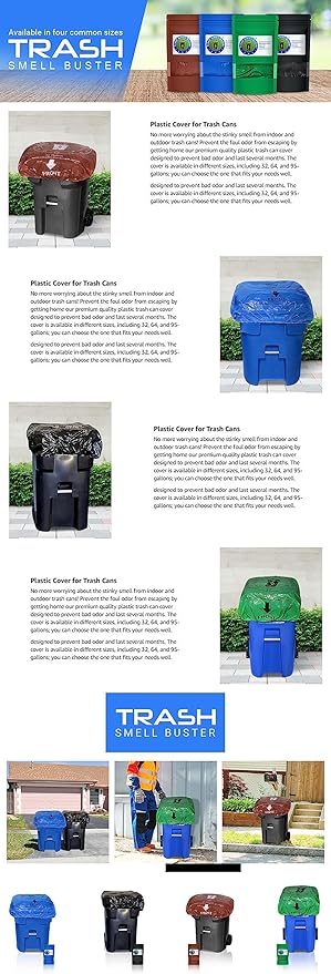 Trash Can Cover Odor Eliminating Bag with Elastic Rubber Band Lemon Scented Durable Chemical Free 95 Gallon 3 Pack