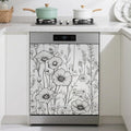 Black White Flowers Dishwasher Magnet Cover,Kitchen Decor Waterproof Refrigerator Magnet Appliance Cover Protector,23Wx26H Inches