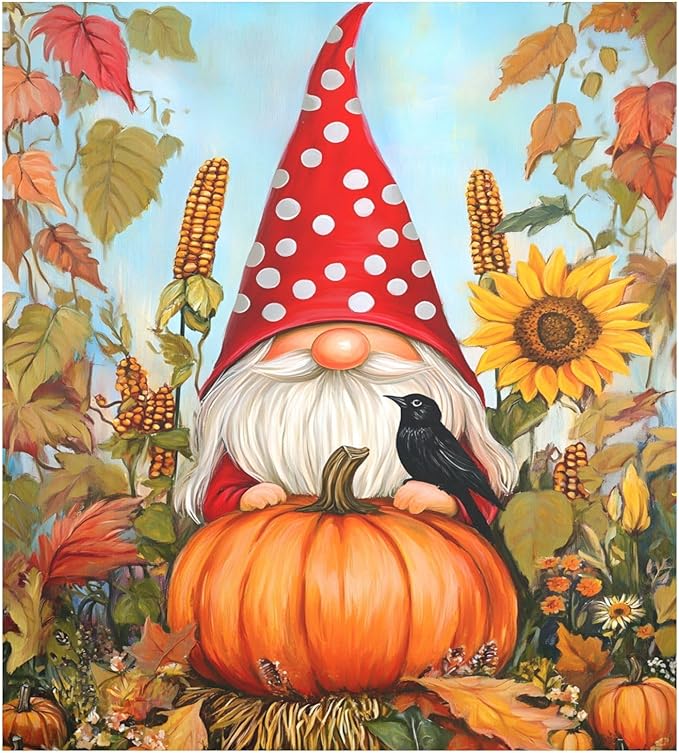 Garden Gnome Pumpkin Autumn Thanksgiving Dishwasher Magnet Cover Sticker Magnetic Refrigerator Panel Front Door Fridge Microwave Decal Decorative