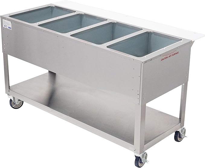 Kratos Commercial Mobile Electric Steam Table/Hot Food Table, 4 Wells, Stainless Steel, NSF 120V (28W-198)