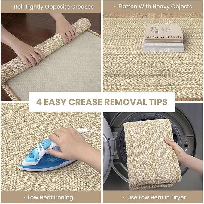 IOHOUZE Washable Exrea Long Hallway Runner Rug 3x14 Non Slip Rubber Backed Kitchen Runner Entryway Runner Indoor, Woven Rug Carpet for Kitchen Hall Entryway Stair, Warm Beige/Orange/Apricot