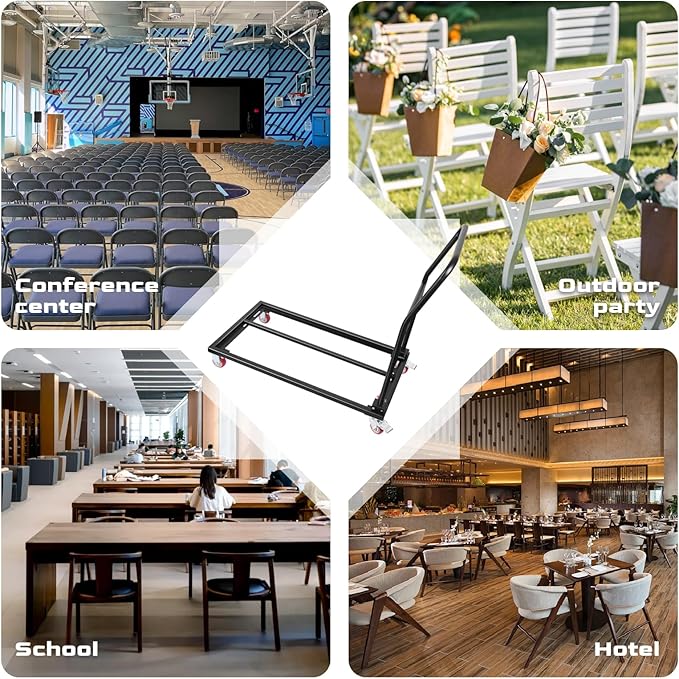 Folding Chair Dolly Cart for 25 Chairs, L-Shape Flat Stacking Chair Cart with 4 Casters, Heavy-Duty Foldable Chairs Rack, 1500lbs Capacity, for Resin, Wood, Plastic Chairs, Black