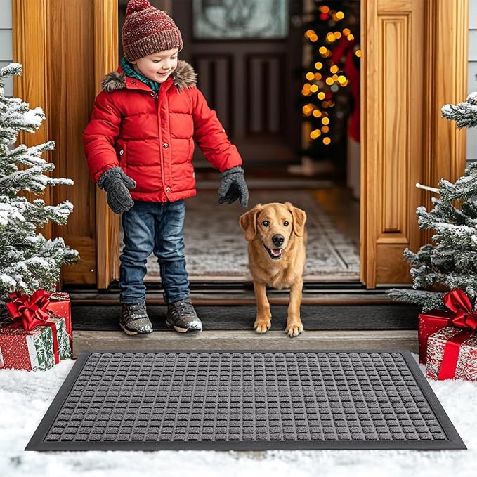 Smiry Front Door Mat Outside Entrance, Heavy Duty Natural Rubber Doormat, Non Slip, Trap Dirt and Moisture, Easy Clean, Low Profile Welcome Floor Mats for Indoor Outdoor Entry, 70x46.5 Inch, Mix Grey