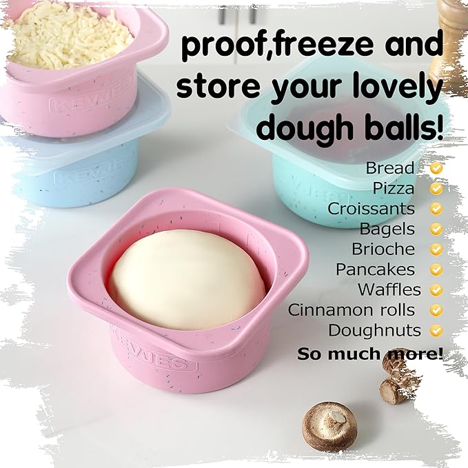 1000ml PLUS Individual Pizza Dough Proofing Containers with Airtight Lids – Food Grade Silicone, Freezer/Dishwasher Safe –Neapolitan Dough Rising & Fermentation – 2 Pack (Cotton Candy)