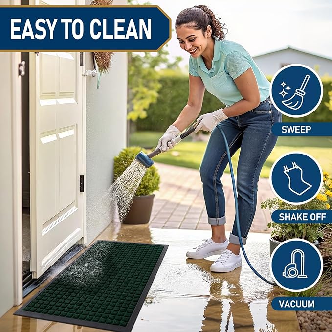 Smiry Front Door Mat Outside Entrance, Heavy Duty Natural Rubber Doormat, Non Slip, Trap Dirt and Moisture, Easy Clean, Low Profile Welcome Floor Mats for Indoor Outdoor Entry, 47x23 Inch, Black Green