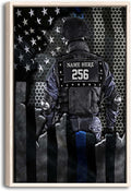 Personalized Police Poster & Framed Canvas, Policeman Thin Blue Line Us Flag Home Office Decor, Custom Name Number Bedroom Living Room Aesthetic Wall Art Gift For Husband, Dad, Men