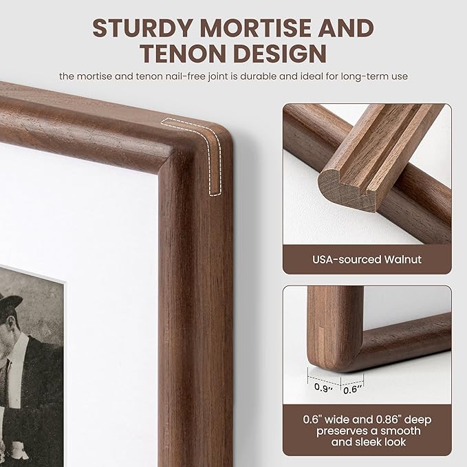 Axeman 18 x 24 Walnut Frame - Rounded Corner 18x24 Picture Frame Matted to 16x20 - Natural Walnut Wood Poster Frame with Tempered Glass for Wall Mount Display