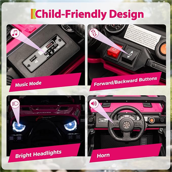 12V Kids Ride on Car, Electric Ride on Truck w/Parent Remote, Spring Suspension, Bluetooth Music, LED Light, 4.1Mph Max Speed, 3 Speeds, Battery Powered Vehicles for Kids Toddler Age 3-8, Rose
