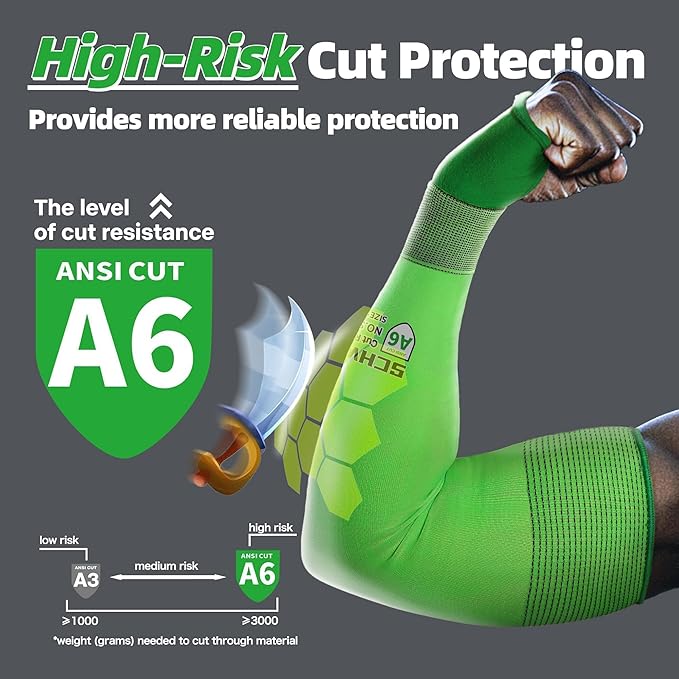 Schwer 100 Pairs ANSI A6 Cut Resistant Arm Sleeves, 21 Gauge Comfortable and Breathable Protective Sleeves, Arm Protectors for Thin Skin and Bruising, Work, Gardening, Farming, Outdoors, Non-PFAS, M