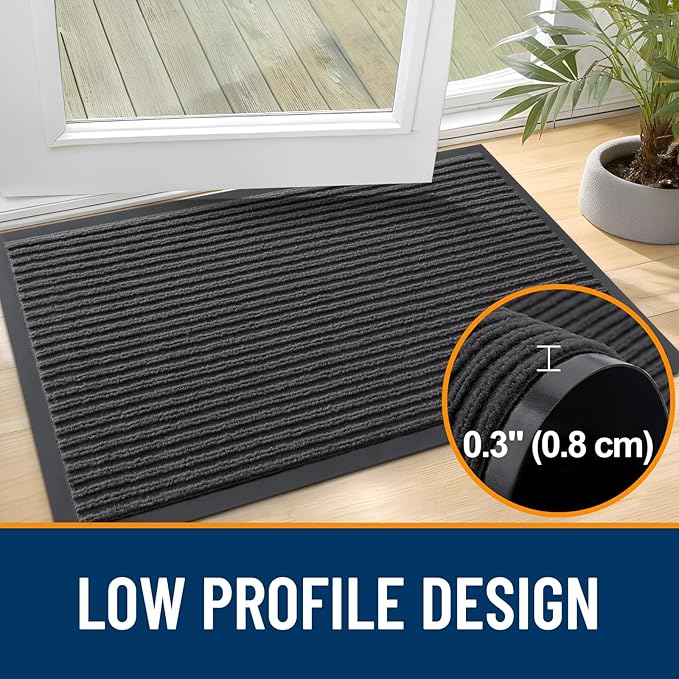 OLANLY Front Door Mat Indoor Outdoor Entrance, Waterproof Heavy Duty Doormat, Fade Resistant, Low Profile, Easy Clean Patio Porch Welcome Floor Mats for Entry, 59x23, Charcoal Grey